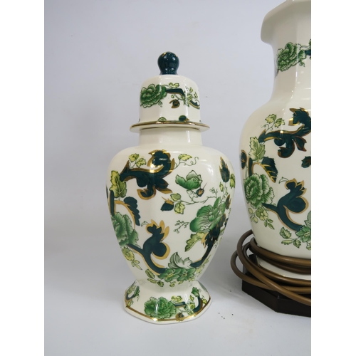 159 - 3 Pieces of Masons Ironstone in the Green chartruese pattern (chip to the base of lidded jar)