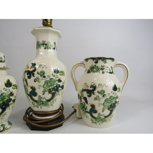 159 - 3 Pieces of Masons Ironstone in the Green chartruese pattern (chip to the base of lidded jar)