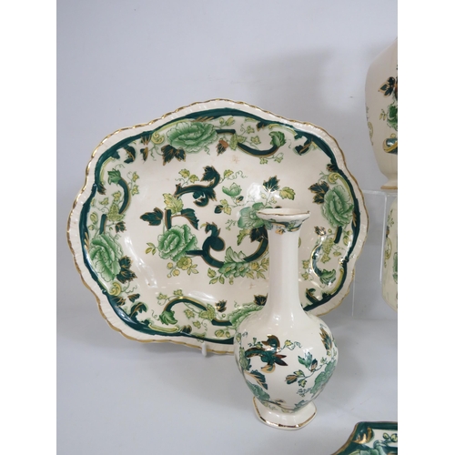 162 - 7 pieces of Masons Ironstone in the Green chartruese pattern.