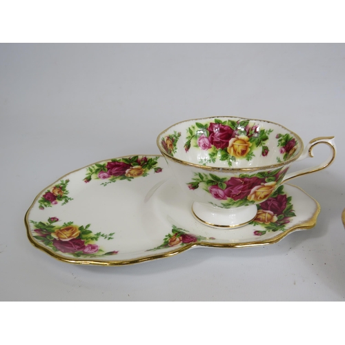 166 - 2 Royal Albert old country roses tennis sets and a Peach damask cup and saucer.