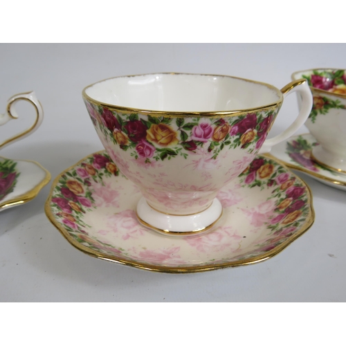 166 - 2 Royal Albert old country roses tennis sets and a Peach damask cup and saucer.