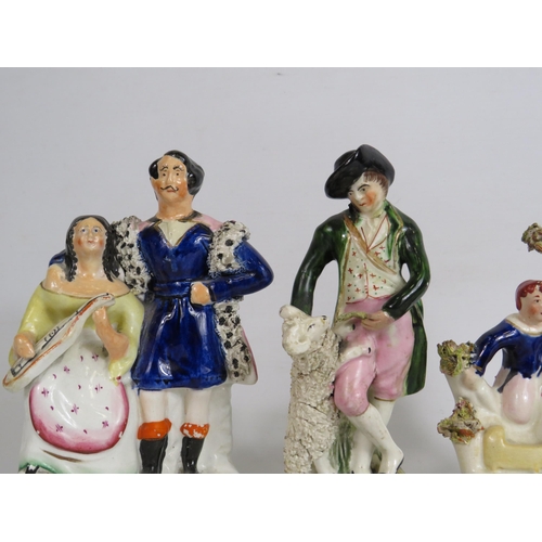 171 - Selection of Various antique staffordshire flatback figurines and spill vases.