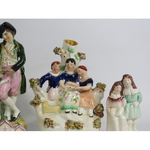 171 - Selection of Various antique staffordshire flatback figurines and spill vases.