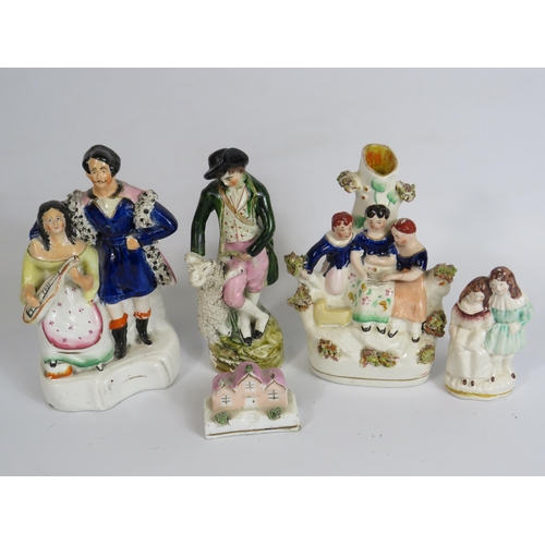 171 - Selection of Various antique staffordshire flatback figurines and spill vases.