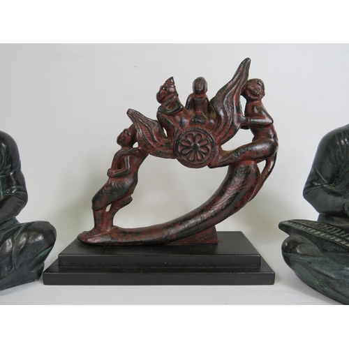 172 - Pair of Austin scholar bronze effect sculptures, 22cm(one has had repair). Plus a Hindu sculpture.