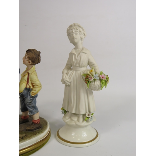 179 - Capodimonte B Merli artist and boy figurine, missing end of paint brush, plus one other figurine whi... 