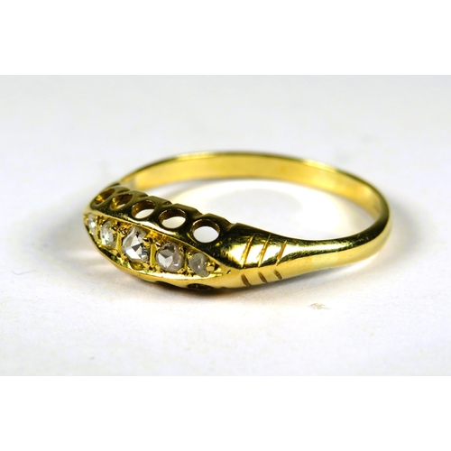 423 - 18ct Yellow Gold Diamond set ring.  Finger size 'Q'   2.2g