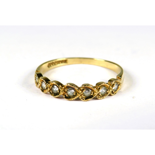 425 - 9ct Gold Stone set half eternity ring.  Finger size 'P'    1.3g