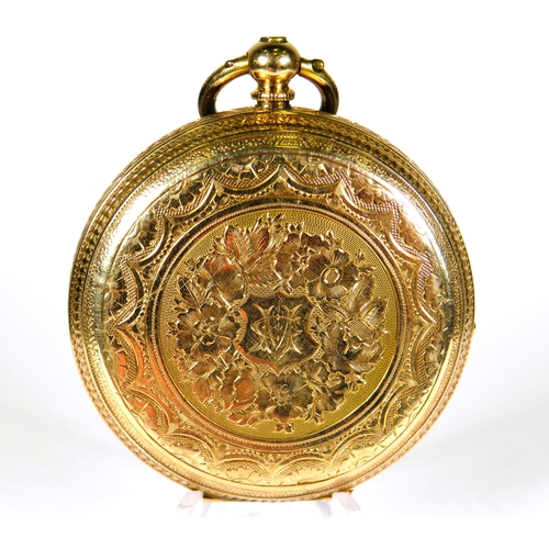 431 - 14ct Yellow Gold Bodied Pocket watch with Gold tone back and front. Comes with two keys, intermitten... 