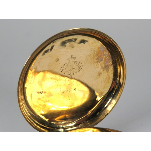 431 - 14ct Yellow Gold Bodied Pocket watch with Gold tone back and front. Comes with two keys, intermitten... 