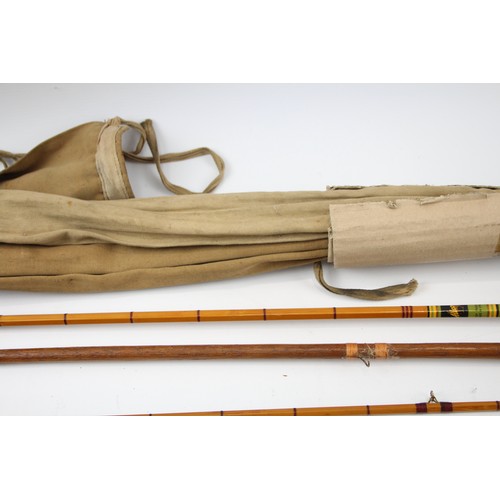 501 - 2 Vintage three pieces fishing rods, Split cane and wooden.     485309