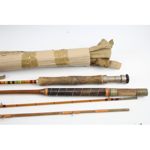 501 - 2 Vintage three pieces fishing rods, Split cane and wooden.     485309