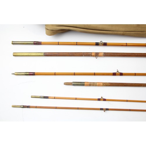 501 - 2 Vintage three pieces fishing rods, Split cane and wooden.     485309