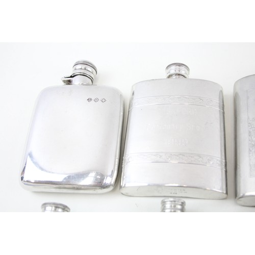 558 - 8 x Vintage Hip Flasks Inc James Dixon & Sons, Leather Bound, Bird Etched, Golf       681217