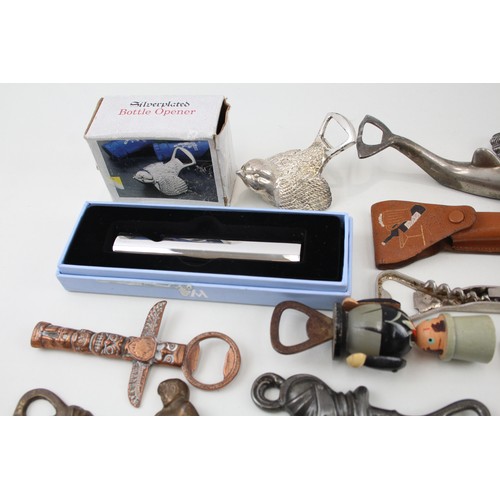 559 - 36 x Novelty Bottle Openers Inc Duck Dolphin Silver Plated Vintage Carved Wood      2148515