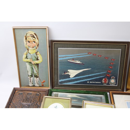 565 - Picture Frames / Art / Prints Job Lot Inc Teddy Playing Cricket - Red Arrows Etc      561311