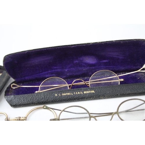 567 - Spectacles Antique Glasses Eyewear Assorted Inc Pince Nez, Plated, Cases Joblot      681642