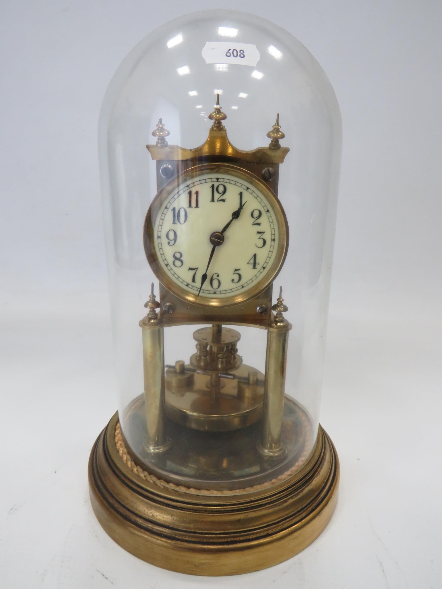 Gustav Becker Brass based Anniversary Clock under a Glass dome. Running ...