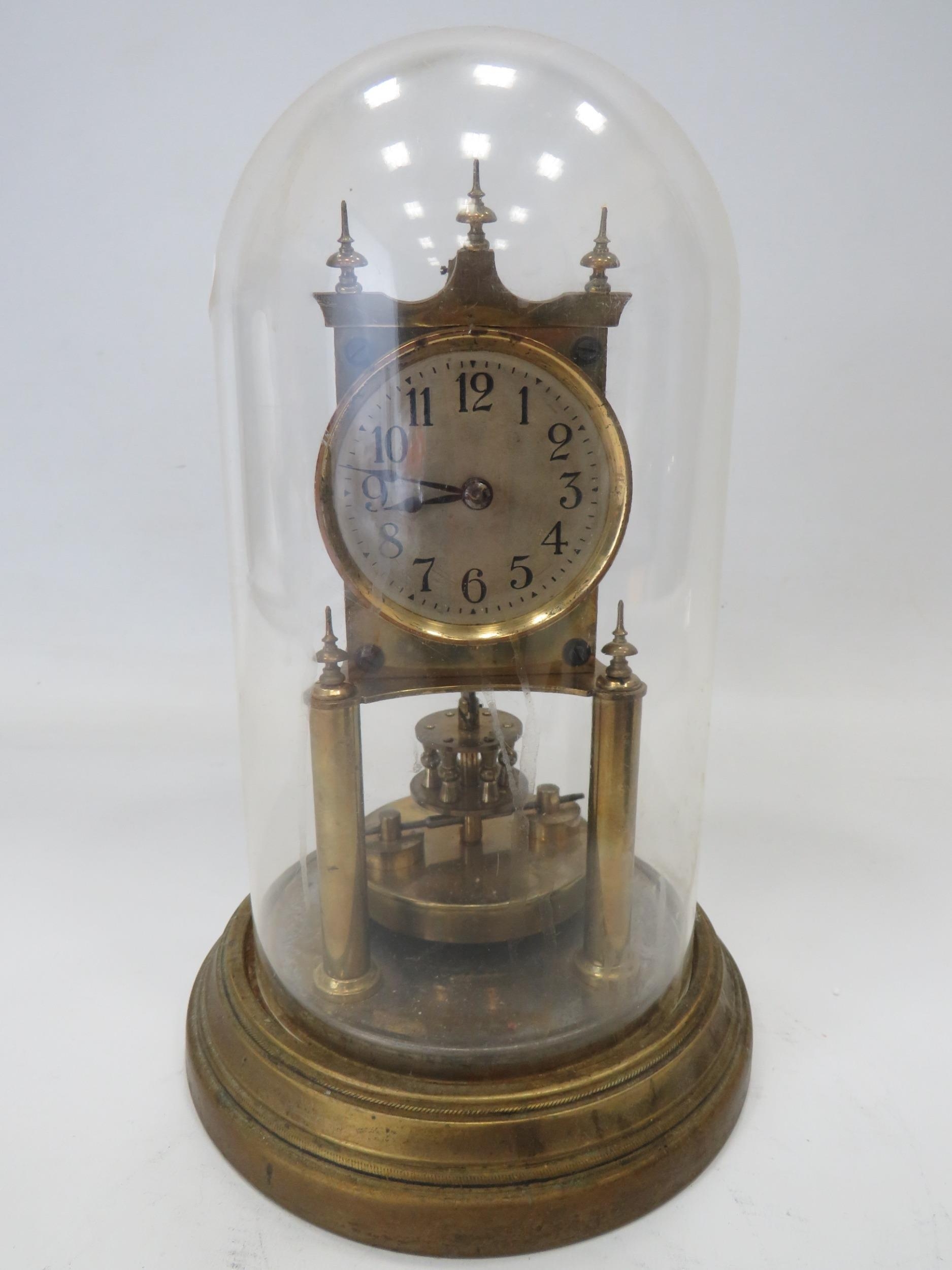 Gustav Becker Brass based Anniversary Clock under a Glass dome. Running ...