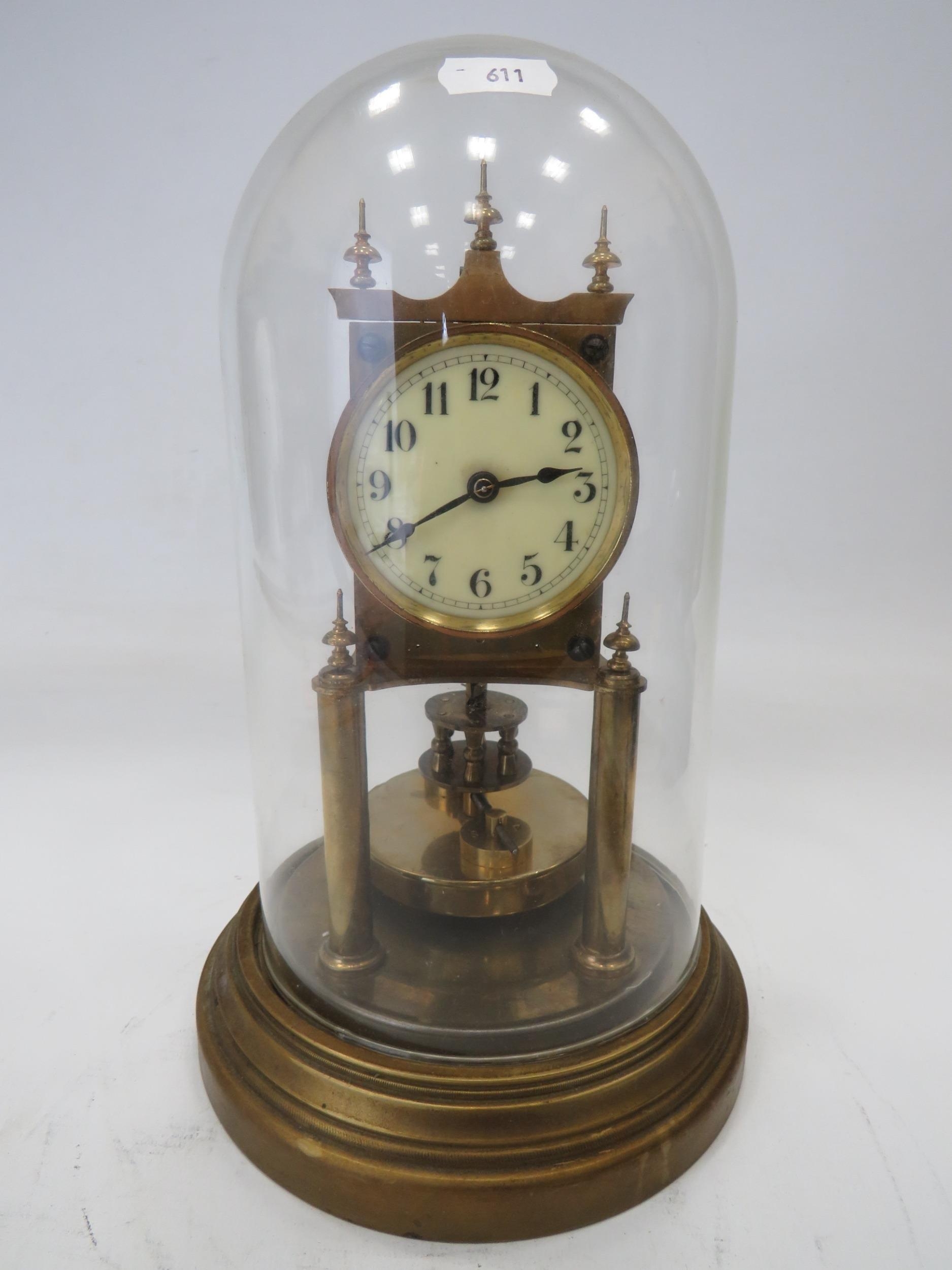 Gustav Becker Brass based Anniversary Clock under a Glass dome. Running ...