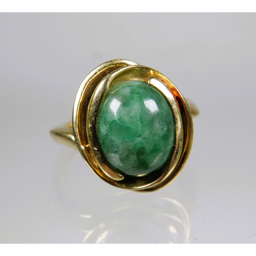 451 - 9ct Yellow Gold Ring set with Jadeite.  Finger size 'K'   4.6g