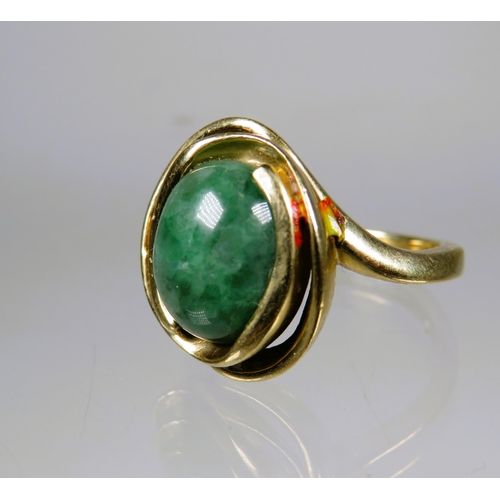 451 - 9ct Yellow Gold Ring set with Jadeite.  Finger size 'K'   4.6g