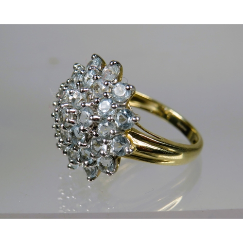 454 - 9ct Yellow Gold set with a CZ flower cluster.  Finger size 'M'    3.3g