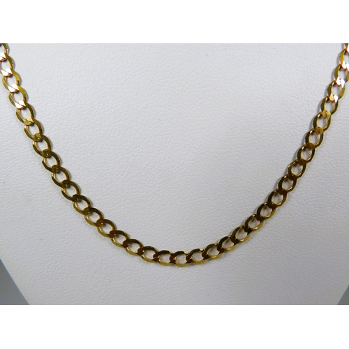 465 - Pretty 9ct Yellow Gold Flat link Chain which measures approx 18 inches long.  Weighs 3.9g