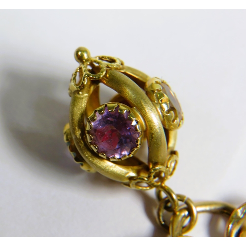 471 - 9ct Yellow Gold Dangle Bracelet, set with multiple Gemstones to include Amethyst, Citrene, Topaz, Qu... 