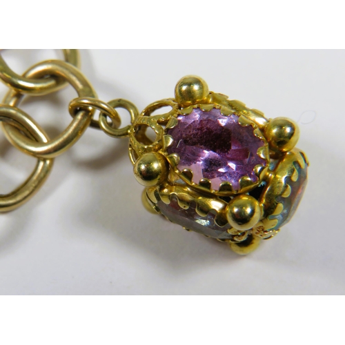 471 - 9ct Yellow Gold Dangle Bracelet, set with multiple Gemstones to include Amethyst, Citrene, Topaz, Qu... 