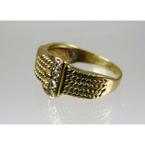 473 - 9ct Yellow Gold Buckle Ring set with Diamond chips to the Buckle.  Finger size K-5 to L      2.7g