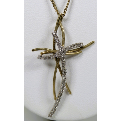 475 - 9ct Stylised Cruciform pendant in Yellow and White Gold. Hung on a 20 inch 9ct Chain.  Total weight ... 