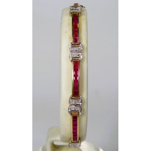 476 - 9ct Yellow Gold Bracelet set with Diamonds & Rubies.  7.5 inches long. Total weight 8.4g