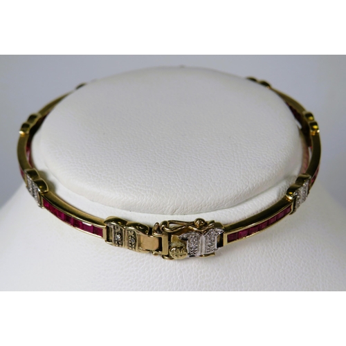 476 - 9ct Yellow Gold Bracelet set with Diamonds & Rubies.  7.5 inches long. Total weight 8.4g