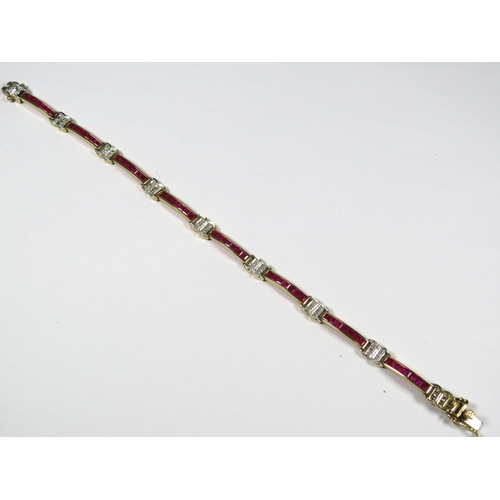 476 - 9ct Yellow Gold Bracelet set with Diamonds & Rubies.  7.5 inches long. Total weight 8.4g