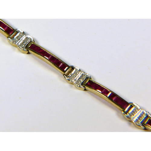 476 - 9ct Yellow Gold Bracelet set with Diamonds & Rubies.  7.5 inches long. Total weight 8.4g