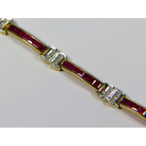 476 - 9ct Yellow Gold Bracelet set with Diamonds & Rubies.  7.5 inches long. Total weight 8.4g