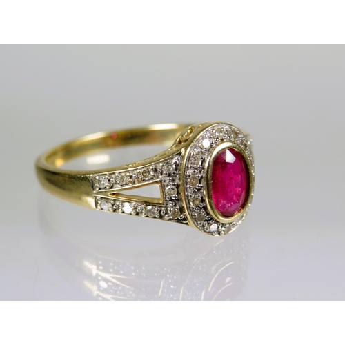 479 - 9ct Yellow Gold Ring set with a Central Oval Ruby with Diamonds to Shoulders.  Finger size 'P'    2.... 