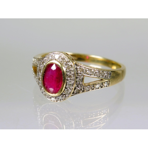 479 - 9ct Yellow Gold Ring set with a Central Oval Ruby with Diamonds to Shoulders.  Finger size 'P'    2.... 