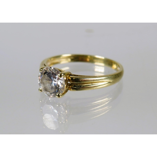 490 - 14ct Yellow Gold CZ set Solitaire Ring.  Finger size 'K'     1.8g