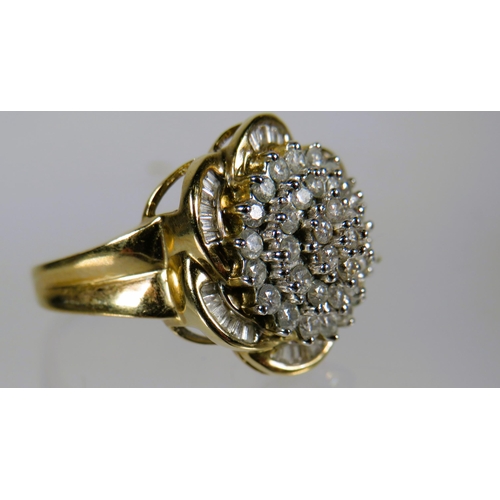 491 - 9ct Yellow Gold set with Multi Diamond Cluster.  Finger size 'P'   4.7g