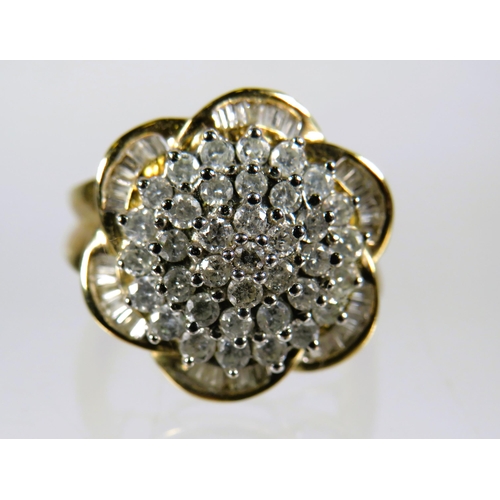 491 - 9ct Yellow Gold set with Multi Diamond Cluster.  Finger size 'P'   4.7g