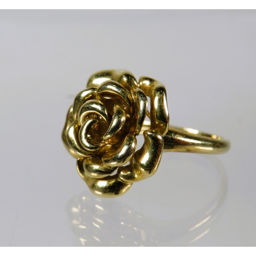 498 - 9ct Solid Gold Rose Flower ring.  Finger size 'O-5 to P'    4.5g