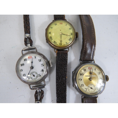 505 - Ladies Vintage Sterling Silver Cased Trench Style Wristwatches Hand-wind x 3     2114228