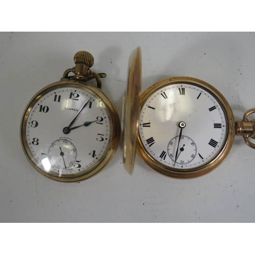 513 - Gents Vintage Rolled Gold Pocket Watches Hand-wind Inc. Half Hunter Etc. x 2      406364