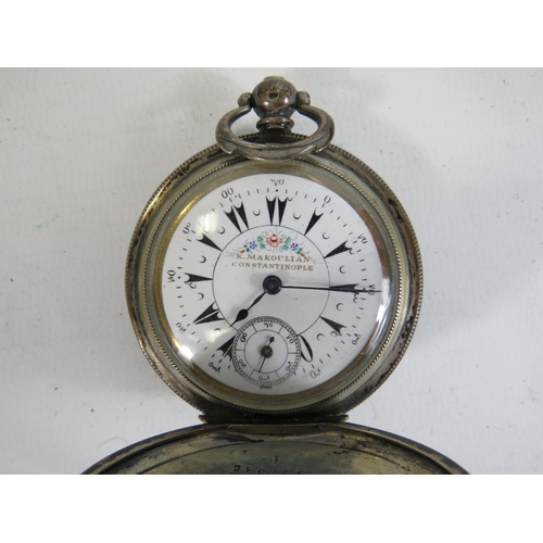 516 - .800 Silver Gents Vintage Full Hunter Pocket Watch Key-wind WORKING      404849