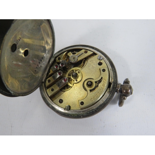 516 - .800 Silver Gents Vintage Full Hunter Pocket Watch Key-wind WORKING      404849