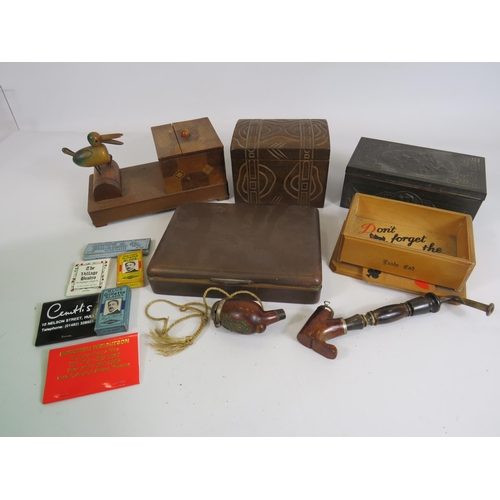 852 - Mixed lot including cigarette boxes and dispenser, pipes etc.