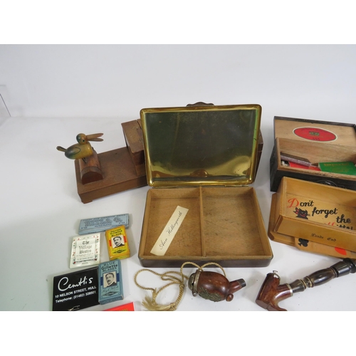 852 - Mixed lot including cigarette boxes and dispenser, pipes etc.