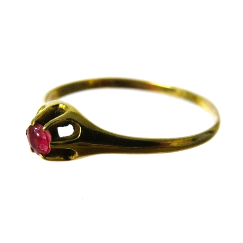 210A - 14ct Yellow Gold Ring set with a small Ruby Solitaire. Finger size 'U'   1.9g